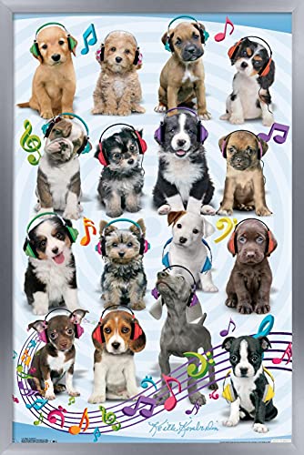 Chiots et écouteurs poster mural original pour créer une ambiance studio musique enfant