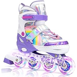 Patines 2 Ruedas Talon SULIFEEL Rainbow Unicorn Patines en línea para niñas Niños 4 Tamaño Ajustable Ruedas iluminadas Patines para niños Principiantes (Violet, Medium (EU 32-35))
