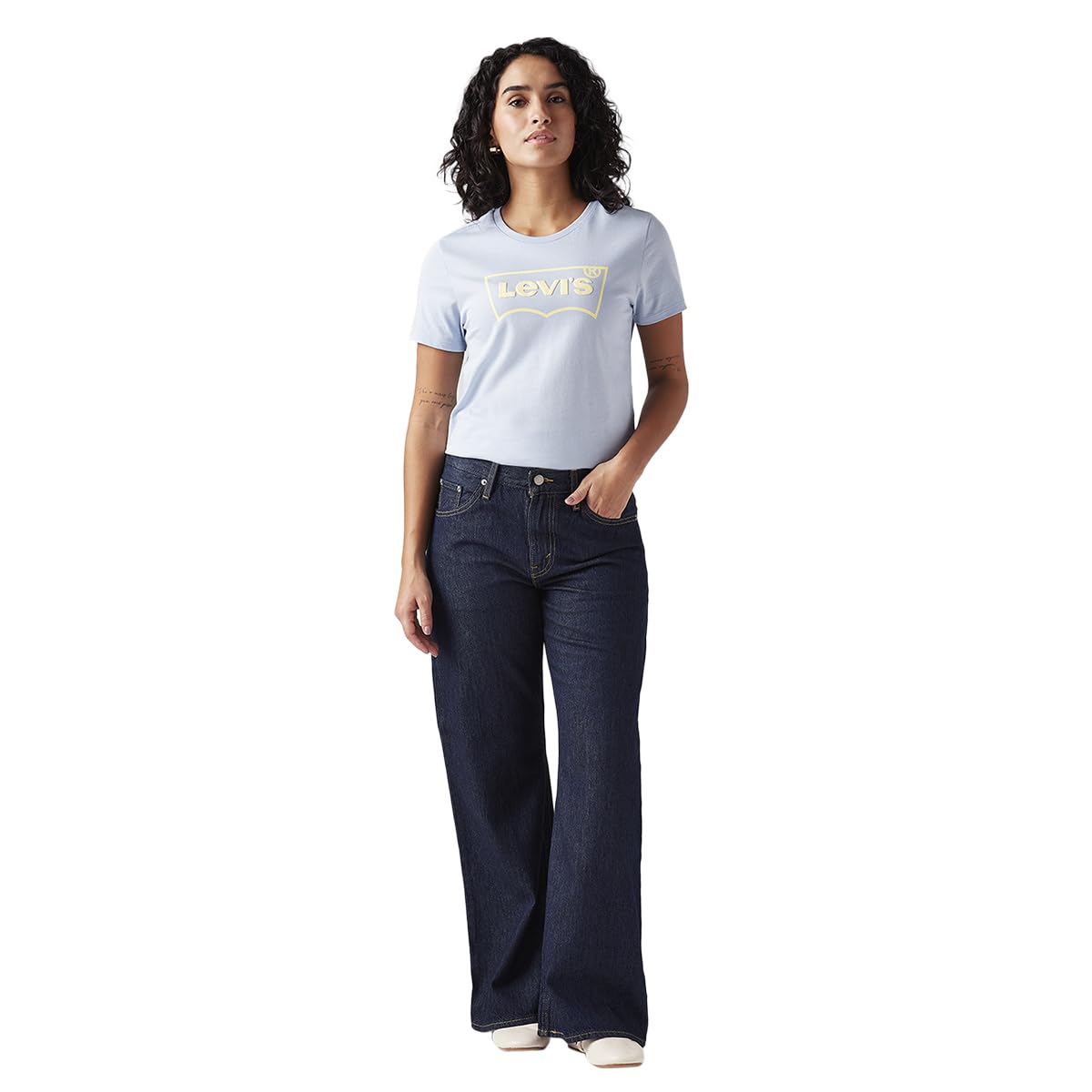 Women's Dark-Blue Loose Bootcut fit mid Rise Jeans-image-2