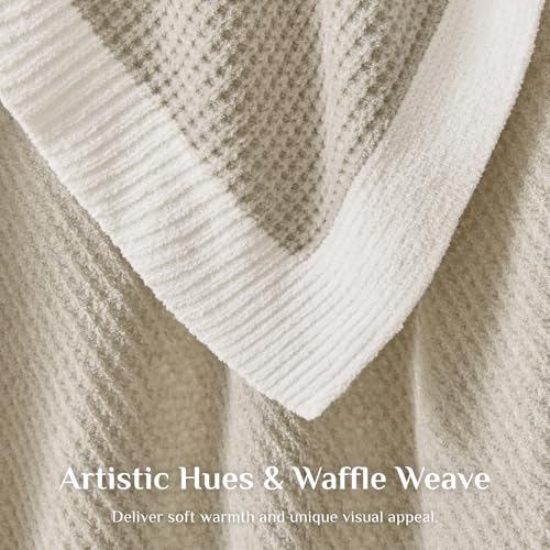 Image of BEDELITE Soft Cozy Chenille Waffle Knit Throw Blanket,Farmhouse Boho | ideal gift,fuzzy,fluffy,warm,for sofa or bed,room decor,breathable all season,lightweight,machine washable,60*80 beige