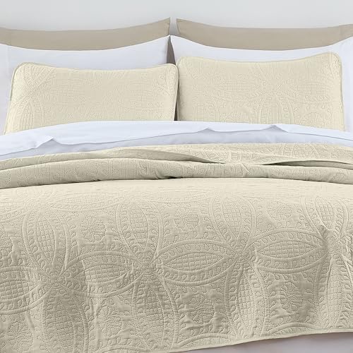 Image of Chezmoi Collection Austin 3-piece Oversized Bedspread Coverlet Set (Queen, Ivory)