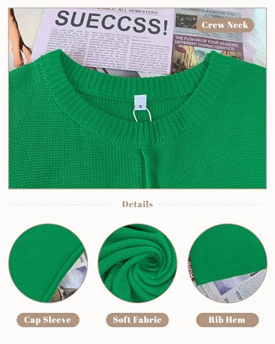 Image of COSSEN Womens Summer Cap Sleeve Tops Trendy Casual Crew Neck Knit Lightweight Sweater Pullover Top