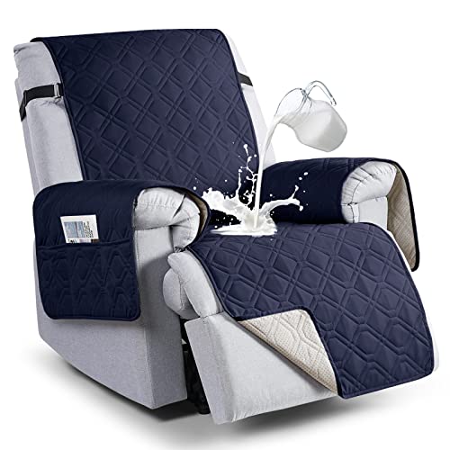 Image of VANSOFY 100% Waterproof Recliner Chair Covers, Recliner Cover Non-Slip Dog Chair Cover Furniture Protector Washable Slipcover with Pocket, Elastic Straps for Pets, Dogs(Dark Blue, 23.6 inch)