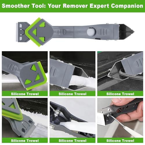 Silikonentferner Werkzeug,Silikon Abzieher Werkzeug Set 7 in 1 Fugenkratzer 5 Auswechselbar Silikonpads Dichtungsdüsen ​für Küche Bad Boden Spüle Fenster Abdichtung