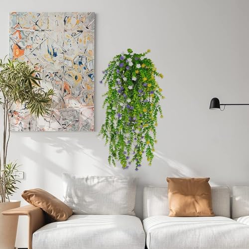 Image of Dekorly Artificial Hanging Plants, Monstera Leaves Ivy Vine Faux Greenery Tropical Palm Leaves Hanging Plants UV Resistant Jungle Leaf for Garden Home Party (Height : 65CM, Design-D, 2 Pack)