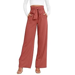 YOLAI Women Workplace Trousers with Belt Casual Versatile Straight Leg Pants Temperament Elegant Pants with Pockets Orange S