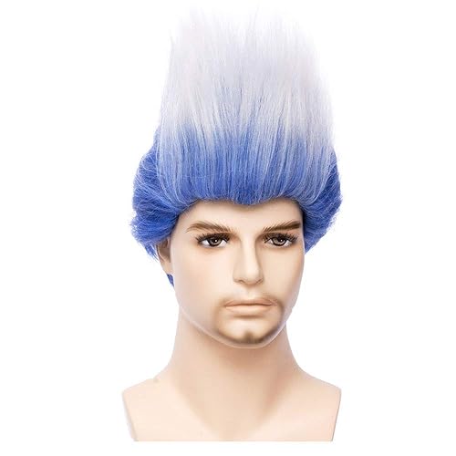 Miniatura 2 de BERON Pelucas cortas y rectas para adultos, color azul y blanco, para hombre, disfraz de Helloween, peluca de fiesta de cosplay (adulto)