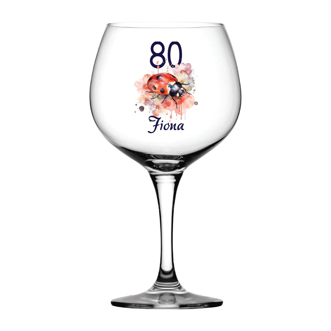 ukgiftstoreonline Personalised Any Age Birthday Cocktail Gin Glass Gift with Ladybird 18th 21st 30th 40th 50th 60th 70th 80th