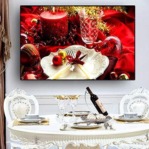 Toile cuisine scandinave bougie fourchette pour habiller un grand mur vide - 2