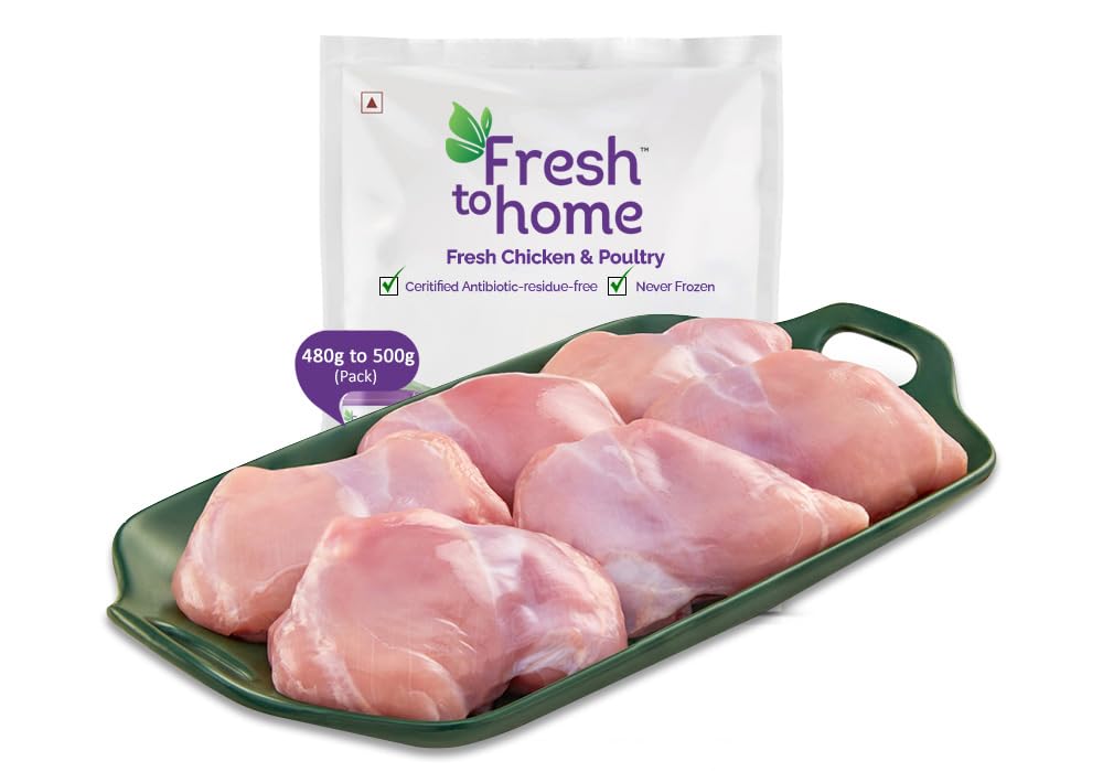 FreshToHome Premium Chicken Thigh Boneless | 480g to 500g Pack | Skinless | Antibiotic-residue-free | Tender | Fresh | Never Frozen