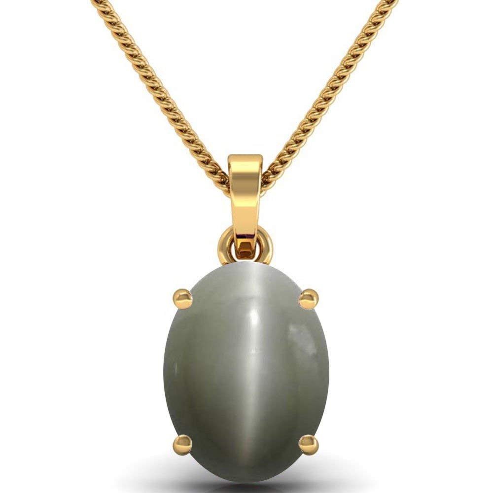 Cats Eye 10.25 Ratti 9.95 Carat (Lehsuniya) Gold Plated Pendant for Men & Women-image-9