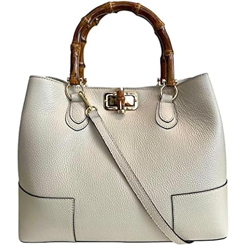 Modarno Genuine Leather Women's Bag with Bamboo Handle Cover