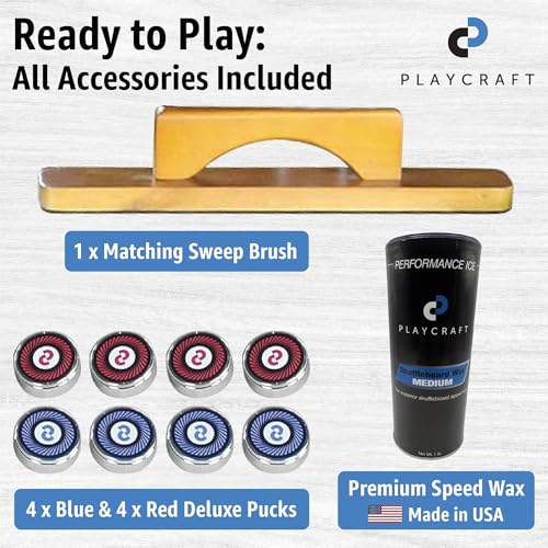 Playcraft Georgetown Shuffleboard Table with Storage Cabinet - Shuffle Board Game Table with Matching Abacus, 8 Pucks, Brush & Wax - Pro Climate Adjusters - Hand-Stained Honey Oak Finish - 16ft