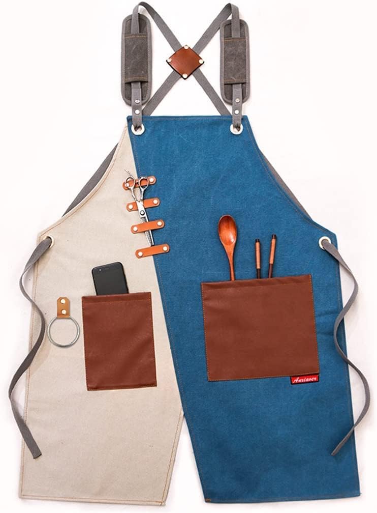 Apron,Canvas Work Apron with Tool Bag Cross Straps Adjustable for Woodworking Painting (Color : D, Size : 75 * 63cm) (Color : D, Size : 75 * 63cm)