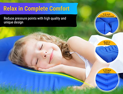 Diowner Sleeping Pad For Camping With Built-In Foot Pump & Pillow, 4'' Thick & 1.8Lb Ultralight 75''X25'' Waterproof Self-Inflating Camping Air Mattress For Camping, Backpacking, Hiking (Blue) #TOP1