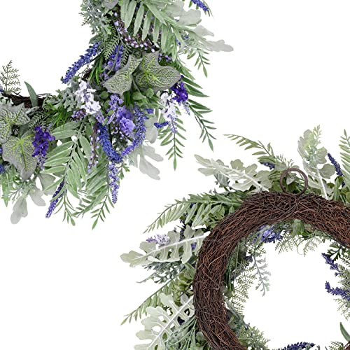 24" Artificial Lavender Wreath With 2 Picks, Fake Lavender Wreath For Front Door, Door Wreath For Spring Summer Farmhouse Wreath Decorative Flower Wreath Outdoor Wreath #TOP1