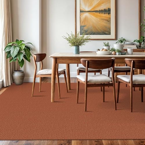 KOZYFLY Washable Area Rug 6x9 ft Rubber Backed Non Slip Rugs for Living Room Braided Cotton Bedroom Rug Woven Office Rugs Indoor Outdoor Floor Carpets for Dining Bedroom Living Room, Orange/Tan