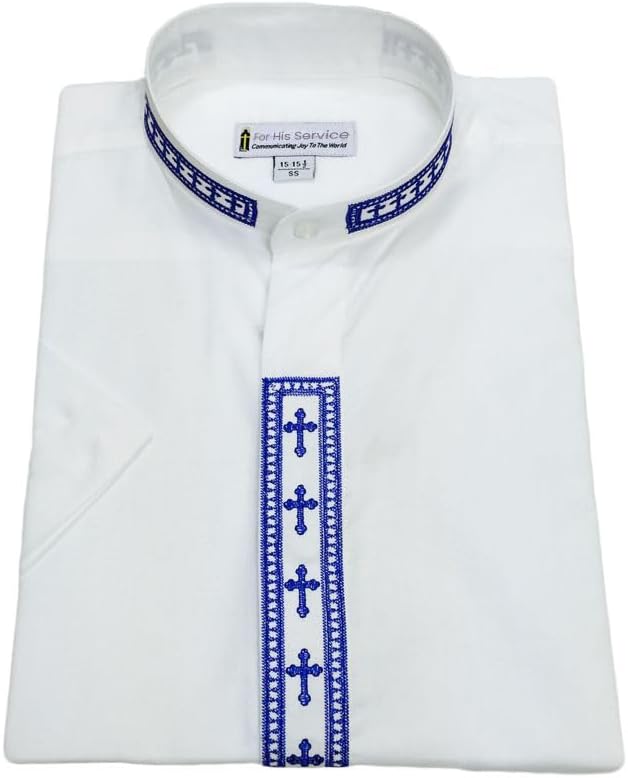 FOR HIS SERVICEClergy Shirt for Men with Embroidered Collar Short Sleeves