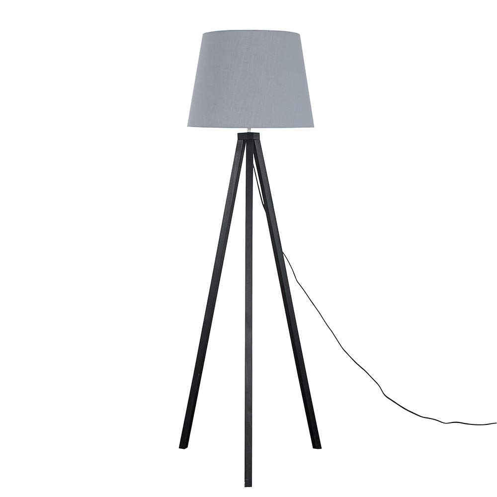 MiniSun | Modern Black Wood Tripod Design Floor Lamp with a Grey Tapered Shade | Floor Lamps & Torchieres, Home Décor & Improvement Essential | Includes Bulb [3000K Warm White]
