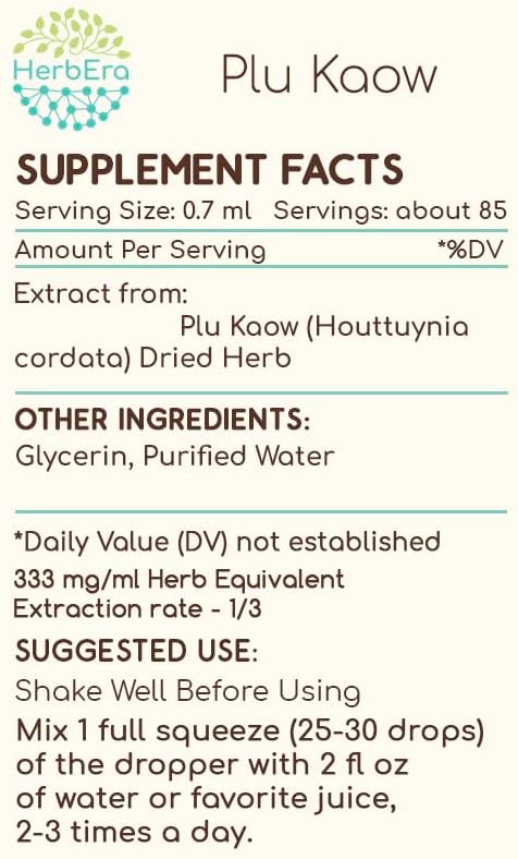 Miniatura 3 de Plu Kaow B60 - Tintura de extracto de hierbas sin alcohol, gotas líquidas concentradas, hierbas secas naturales de Yu Xing Cao (Houttuynia Cordata)