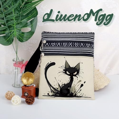 Splash Ink Cat Messenger Bag Small Ethnic Pattern Printed Adjustable Strap Crossbody Zipper Bag Splash Ink Cat Phone Bag Wallet Cute Shoulder Handbag for Women - Image 6