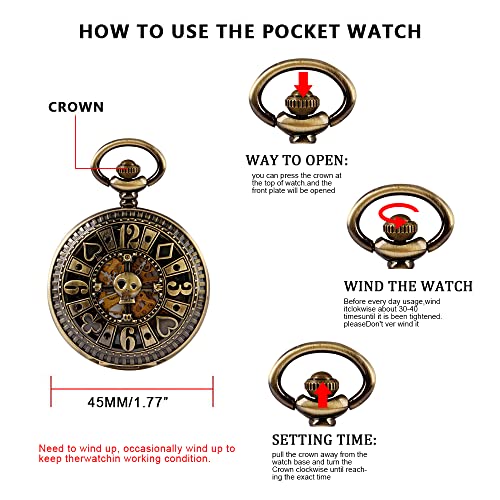 Image of Men's Mechanical Hollow Design Hand Wind Pocket Watch Roman Numerals Steampunk with Chain Box