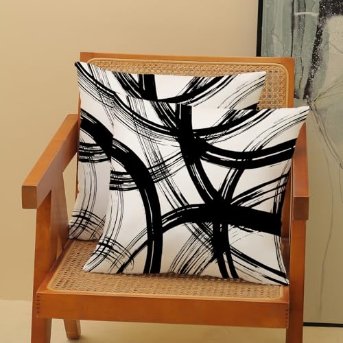 CXMEIFLY Black and White Pillow Covers 18 x 18 Inch Set of 2 Abstract Art Boho Decor Throw Pillows Geometric Modern Minimalist Outdoor Farmhouse Decorative Pillowcases for Couch Bed Sofa — view 2