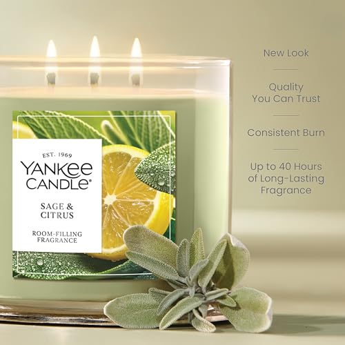 Yankee Candle 3 Wick Candle Jar, Scented Candle with up to 40 Hours of Burn Time, Premium Plant Wax Blend for Consistent Long Lasting Scent from First to Last Burn, Sage & Citrus