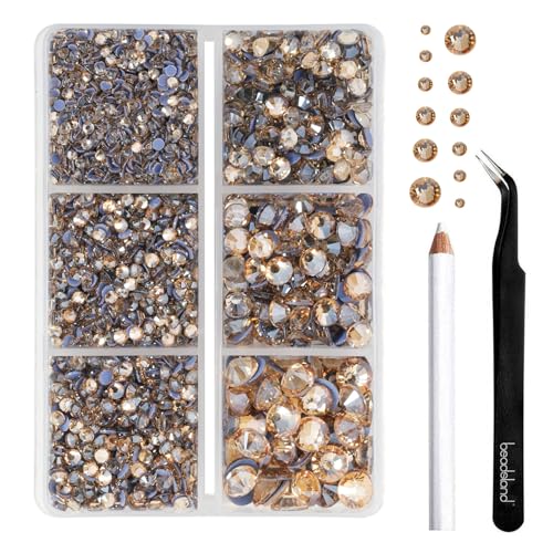 Image of BEADSLAND Hotfix Rhinestones, 4000 PCS Golden Rhinestones for Clothes Crafts Mixed 6 Sizes with Wax Pencil and Tweezers Kit, SS6-SS30, Golden Shadow