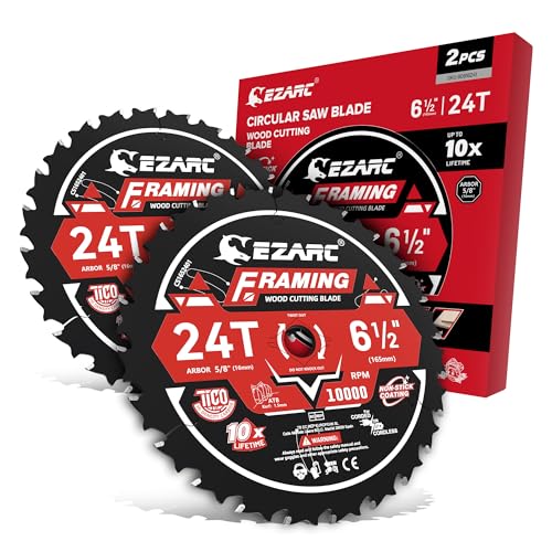 EZARC 6-1/2 Inch Circular Saw Blades 24T - FRAMING Wood Cutting Blade, Ultra-Thin 1.5mm Kerf, Non-Stick Coating, 2 Pack