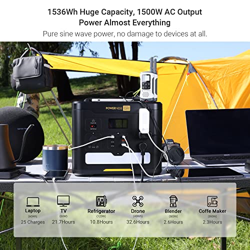 Powerness Portable Power Station Hiker U1500, 1536Wh Solar Generator Lifepo4 Battery Powered Generator With 3X1500W Ac Outlets (Surge Power 3000W) And Pd 100W In/Output For Outdoor Camping, Cpap, Home Back Up, Emergency, Off-Gird (Solar Panel Optional) #TOP2