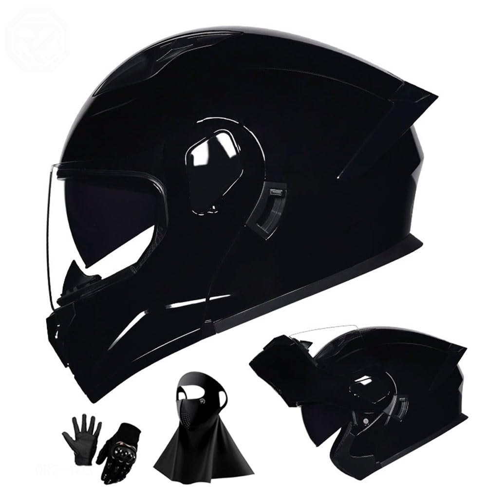 Ragopilen P25 Helmet, Full Face Motorcycle Helmet Approved 2 Visors Black Night Vision Adult Kids M-2Xl 3Pcs(,Xl(59-60Cm))