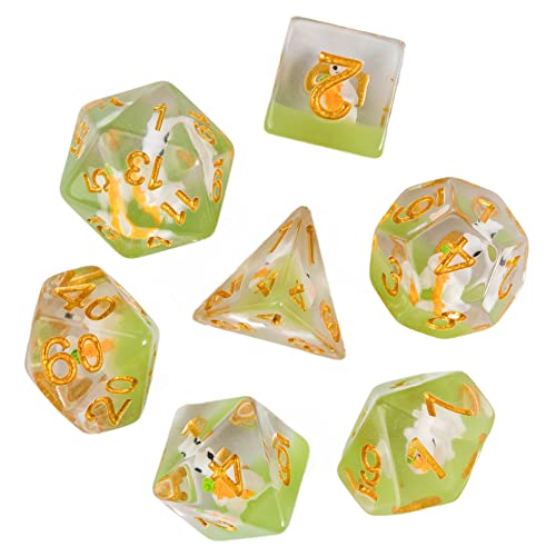 Image of Cusdie 7-Die DND Dice, Polyhedral Dice Set Filled with Animal, for Role Playing Game D&D Dice (Rabbit)