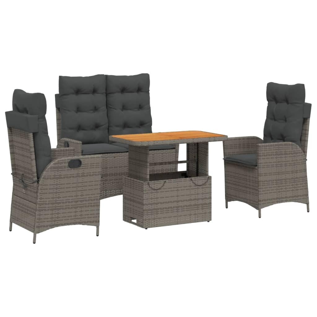 Ensemble à manger de jardin 4 pcs en résine tressée grise avec coussins de confort