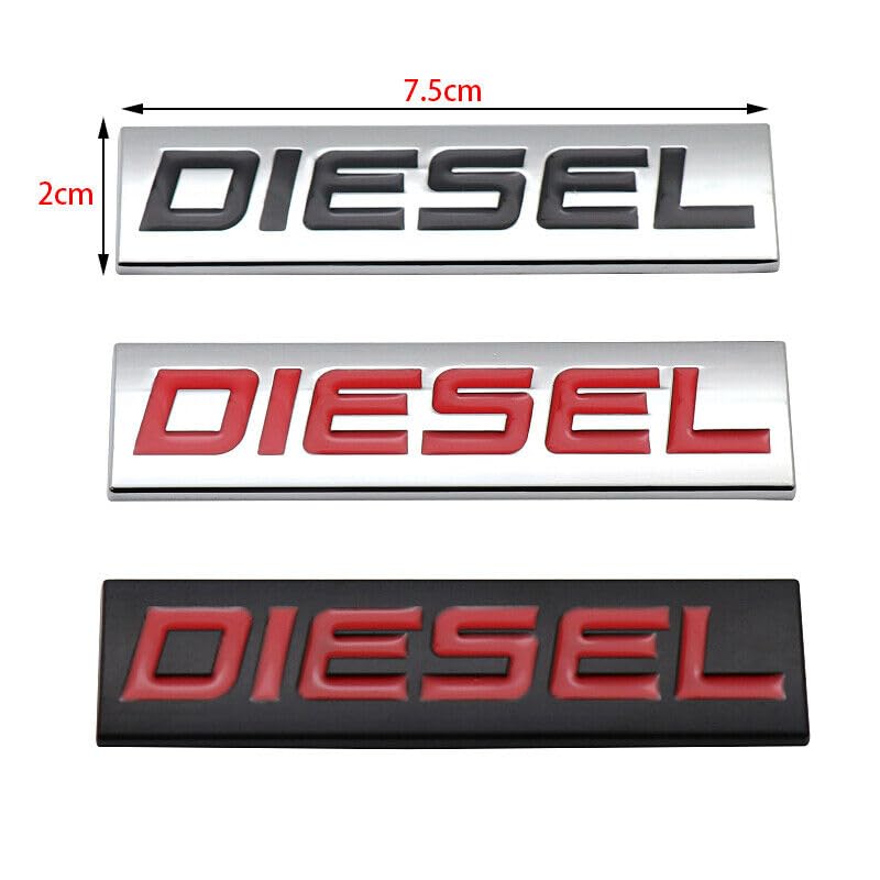 Image of Automaze Diesel Emblem 3D Metal Car Badges Emblems Trunk Rear Fender Emblem compataibe with Tailgate Side Sticker Badge Car Decals (Chrome Color) (Chrome-Red)