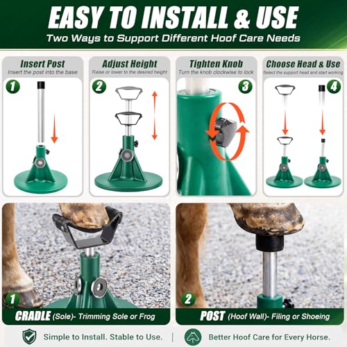 Image of Zonon Farrier Horse Hoof Stand, Tool-Height Adjustable Metal Horse Hoof Trimming Tools, Extra-Large Base Enhances Stability, Blacksmith Farrier Stand(Green,Metal Round Base)