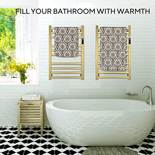 Twcc Towel Warmer Rack For Bathroom With Timer/Fahrenheit Temperature Control Wall Mounted Electric Heated 10 Bar Rail Plug-In Or Hardwired Keep Bath Shower Towel Warming (Brushed Gold) #TOP7