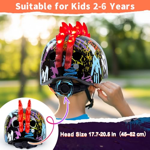 Image of Toddler Bike Helmet with LED Lights, Kids Helmet for Boys 2-6 Years, Adjustable Kids Bike Helmets Toddler Helmets for Bicycle Skateboard Scooter