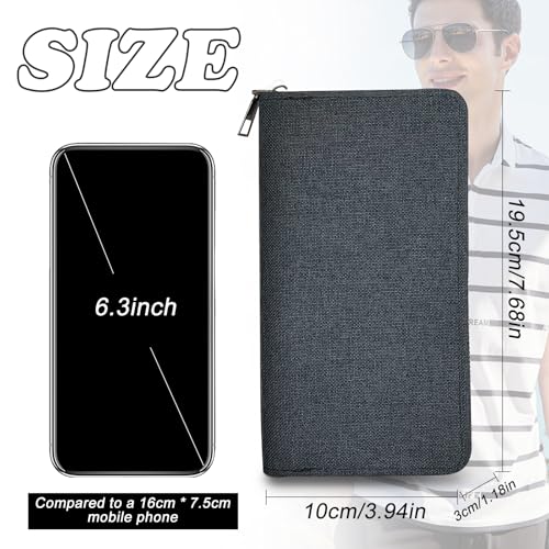 Men’s Wallet, Minimalist Large Capacity Canvas Zipper Long Wallets, Business Card Holder Phone Clutch Purse (Black)2