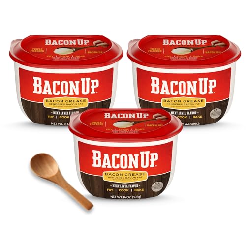 Bacon Up Bacon Grease for Cooking - 14 Ounce Tub for Cooking, Frying and Baking - Triple-Filtered for Purity, No Carbs, and Shelf-Stable (3-pack)