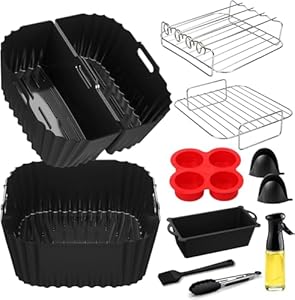 Air fryer accessories for Russell Hobbs XXL 8L 8.3L, silicone mould for COSORI Turboblaze 6L 6.2L 6.4L, Bosch 7.2L, Aigostar 7L, reusable, air fryer accessories, grill rack
