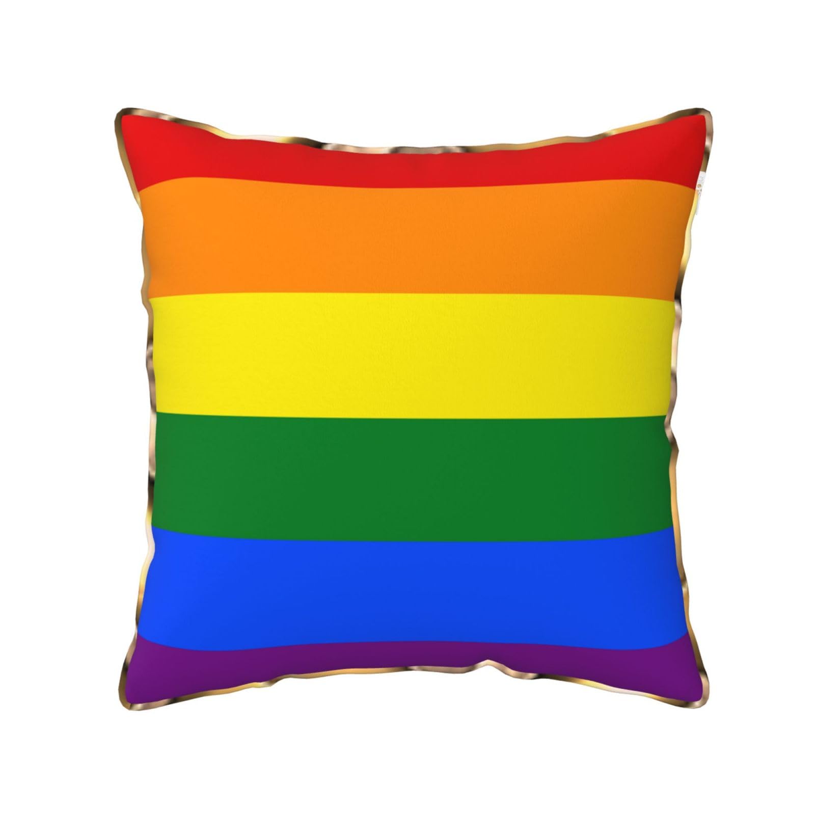 AUBKFELD Rainbow Printed Velvet Cushion Cover 45x45 CM with Gold Edging Strip, Square Pillowcase Soft Throw Pillow Covers Case Decorative for Living Room Sofa Couch Bed Bench
