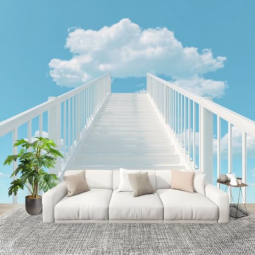 Muralo 200x140cm Semplici Scale Bianche Tessuto Non Tessuto Murale Alla Moda Murale Poster Azzurro Parati Decorazione Murale Soggiorno Camera Da Letto Dal Design Moderno