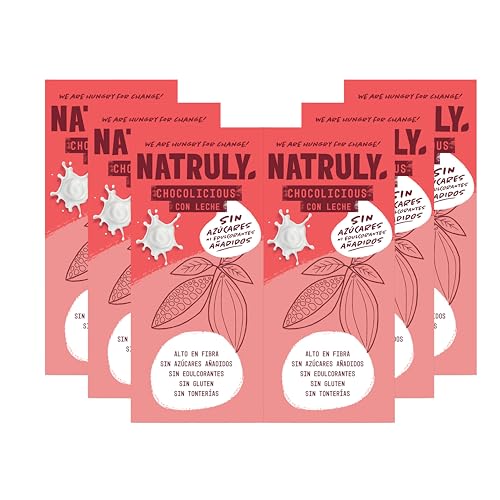 NATRULY Tableta de Chocolate con Leche sin Azúcar y sin Edulcorantes con Fibra de Achicoria, sin Gluten -Pack 12x85 g