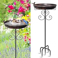 ODSNANIE Metall Vogeltränke Stehend, 103cm Vintage Stehend Vogelbecken Schüssel mit Vogel Statue, Wildvogeltränken Wassertränke Winterfest Futter für Draußen Garten (Antike Bronze)
