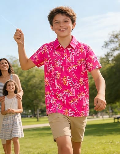 Cuddomper Boys Hawaiian Polo Golf Shirt Fashion Palm Clothes 7-8 Years - image 4