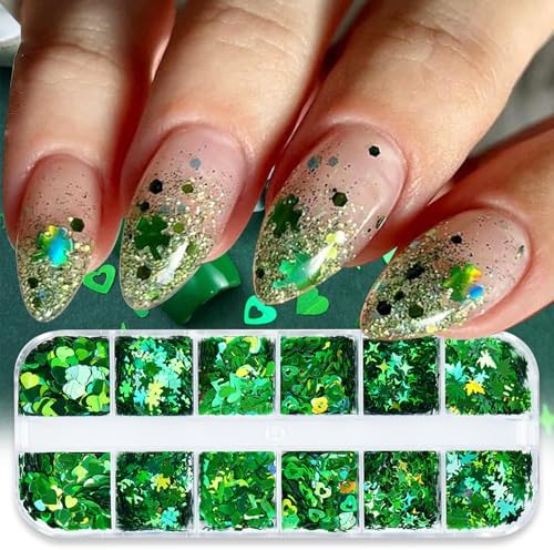 1Box St. Patrick's Day Nail Art Glitter Sequin 3D Laser Shamrock ...
