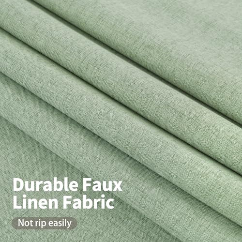 Image of YoungsTex Light Green Linen 100% Blackout Curtains 63 Inch Length for Bedroom /Living Room - Grommet Thermal Insulated Drapes Full Room Darkening with White Liner, 2 Panels, 42 X 63 Inch
