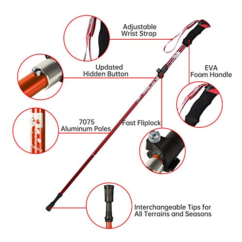 YOVITAL Trekking Poles Collapsible Hiking Poles - Aluminum 7075 Adjustable Hiking Walking Sticks with Quick Locks, Expandable to 53"and Ultralight Poles for Hiking Camping Mountains Walking(Set of 2)