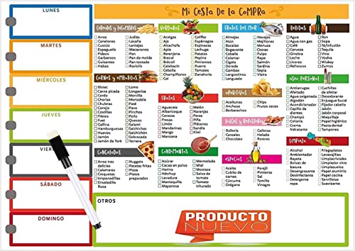Pizarra Magnética para Nevera & Organizador de Lista de Compras – Planificador Semanal de Menús & Seguimiento de Compras – Pizarra de Borrado en Seco para Cocina – Fuerte Imán, Fácil de Limpiar